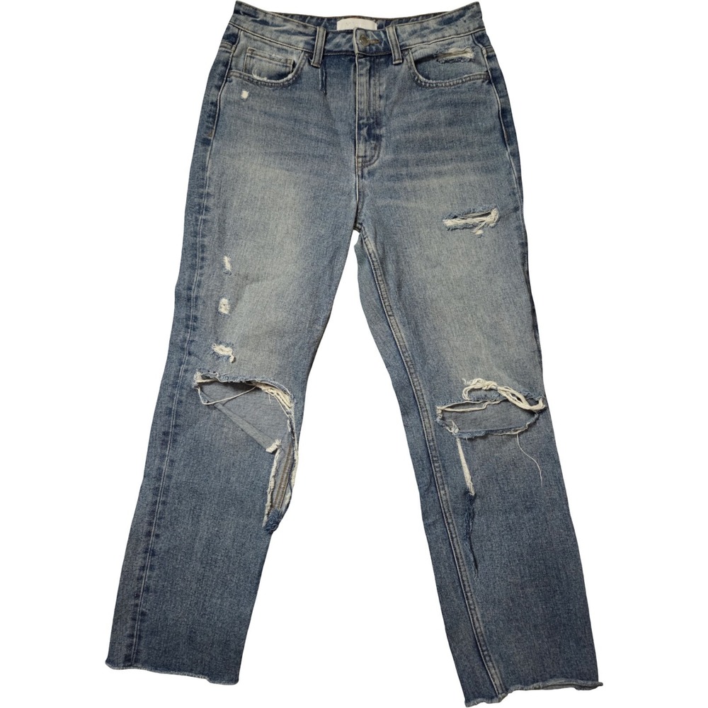 Vervet High Rise Cropped Straight Jeans 28 Medium Wash Distressed Knee Rips‎